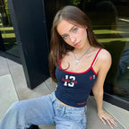 Navy Numeric Spaghetti Strap Cami Top