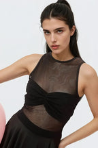 Black Solid Mesh Top