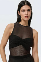 Black Solid Mesh Top