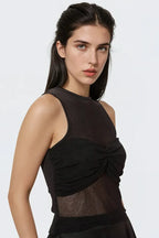 Black Solid Mesh Top