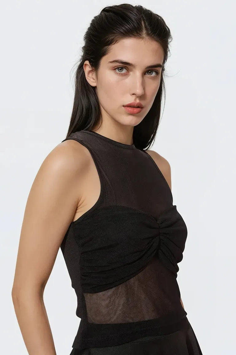 Black Solid Mesh Top