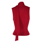 Red Tie Up Detail Cowl Neck Top