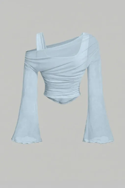 Light Blue Flared Sleeves Top