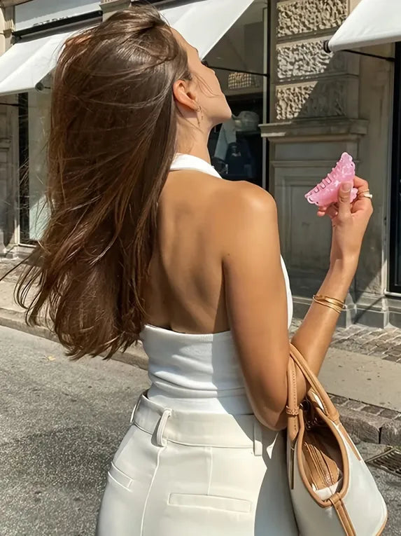 White Solid Halter Neck Top