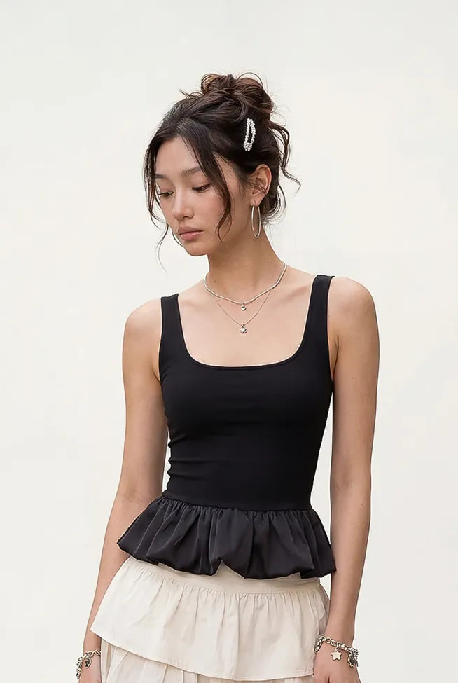 Solid Black Peplum Top