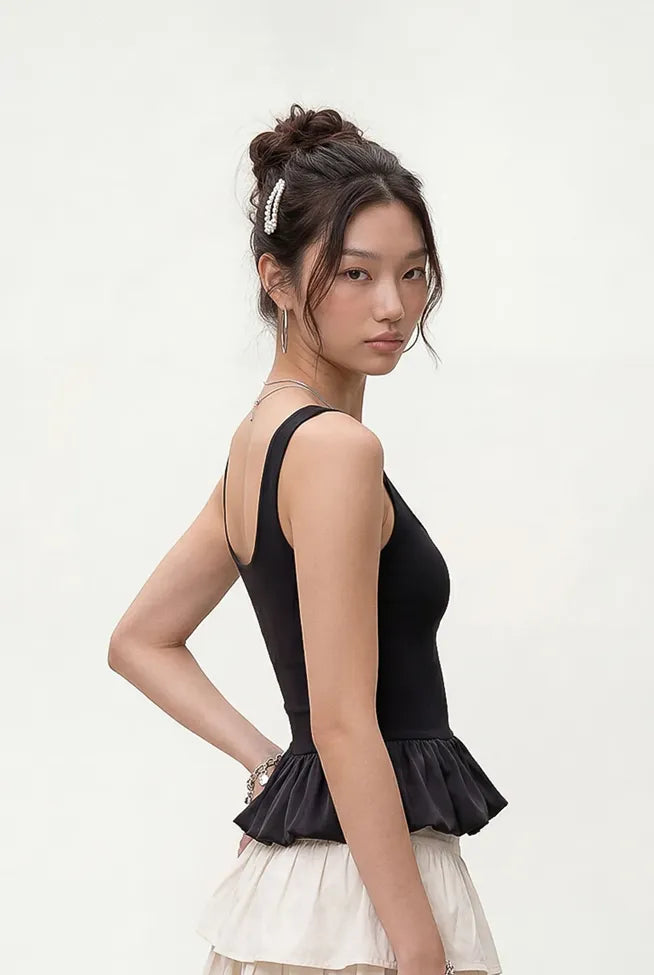 Solid Black Peplum Top