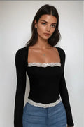 Lace Detail Ribbed Top