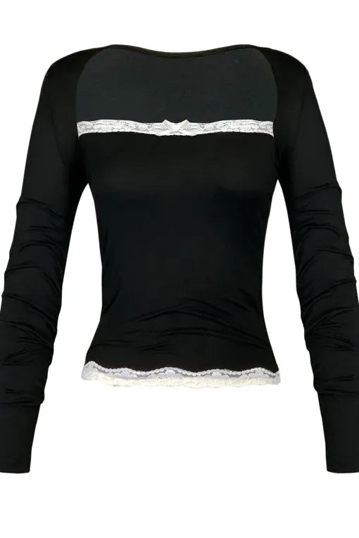 Lace Detail Ribbed Top