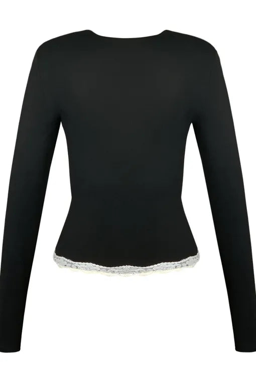 Lace Detail Ribbed Top