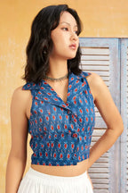 Blue Ethnic Print Waistcoat Top