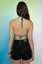 Teal Sequin Embellished Halter Top