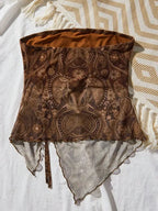 Brown Paisley Print Tube Crop Top