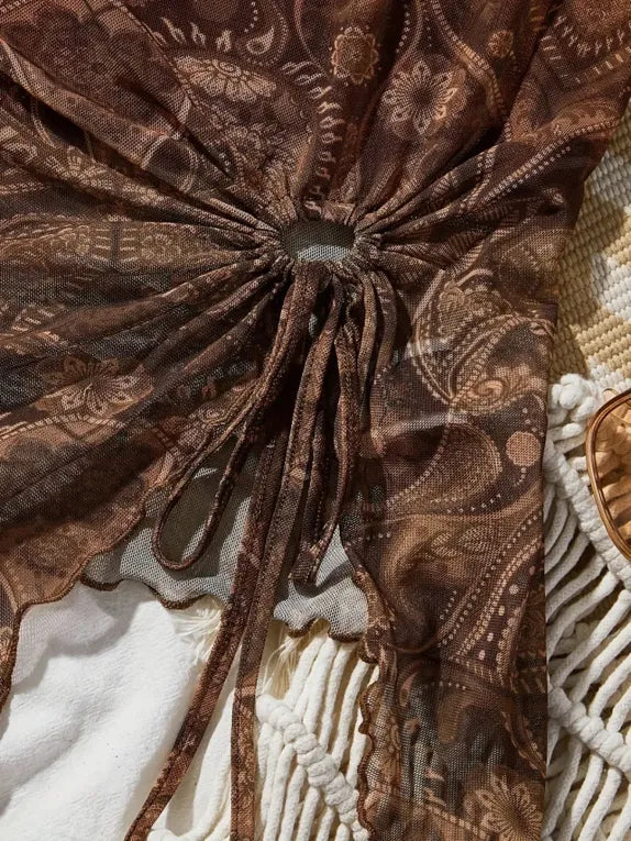 Brown Paisley Print Tube Crop Top