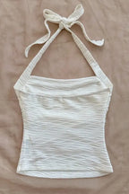 White Textured Halter Neck Top
