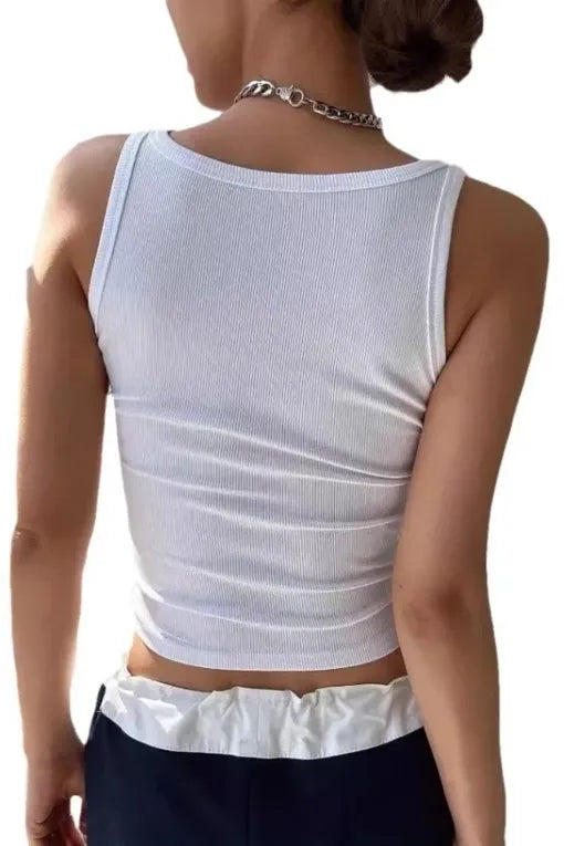 White Fitted Scoop Neck Tank Top