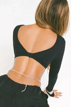 Black Twisted Detail Scoop Neck Crop Top