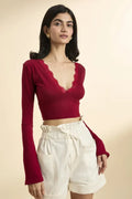 Maroon Lace Detail Crop Top