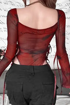 Red Abstract Cut Out Bodysuit