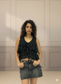 Black Round Neck Peplum Top