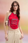 Red Graphic Halter Neck Top