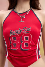 Red Graphic Halter Neck Top