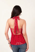 Red Bandhani Halter Neck Top