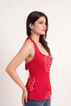 Red Bandhani Halter Neck Top