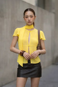 Yellow Cut Out Top With Scarf