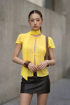 Yellow Cut Out Top With Scarf