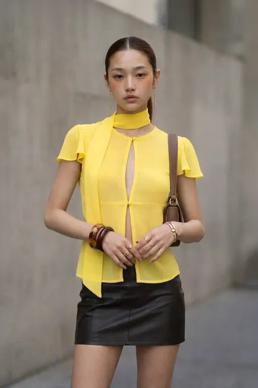 Yellow Cut Out Top With Scarf
