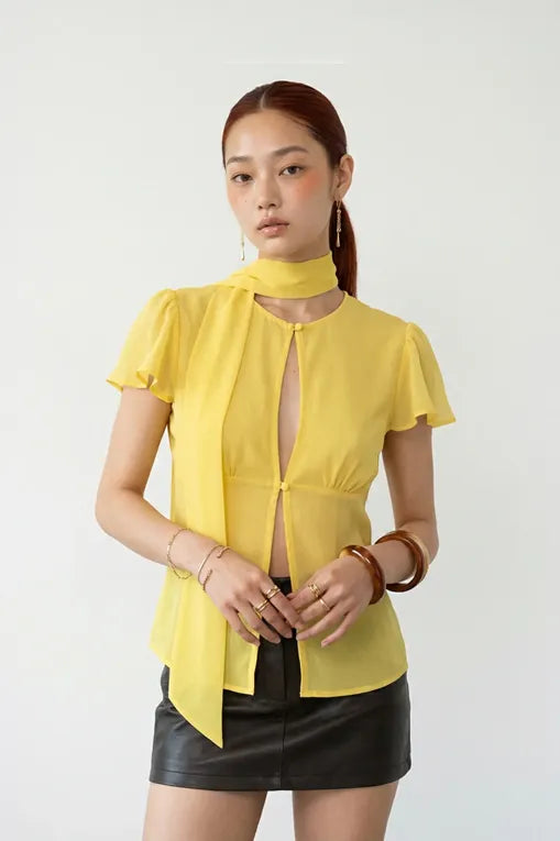 Yellow Cut Out Top With Scarf