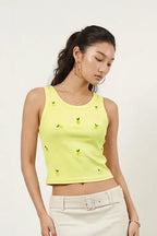 Yellow Fruit Printed Tank Top