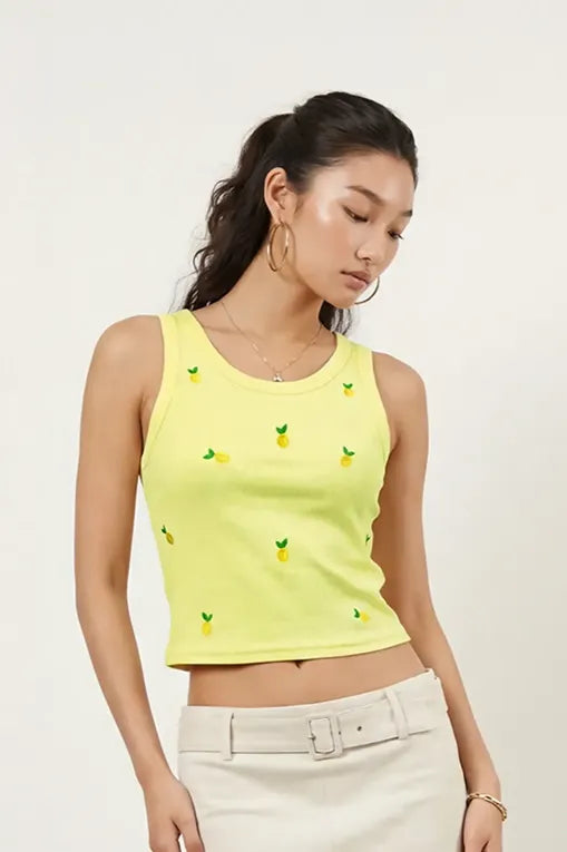 Yellow Fruit Printed Tank Top