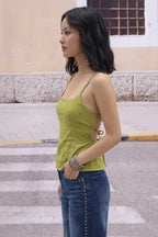 Olive Ethnic Print Tieup Detail Top