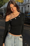 Black One-Shoulder Crop Top