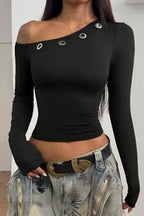 Black One-Shoulder Crop Top