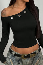 Black One-Shoulder Crop Top