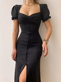 Sweetheart Neck Puff Sleeves Midi Dress