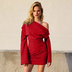 Red Draped Detail Mini Dress