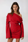 Red Draped Detail Mini Dress
