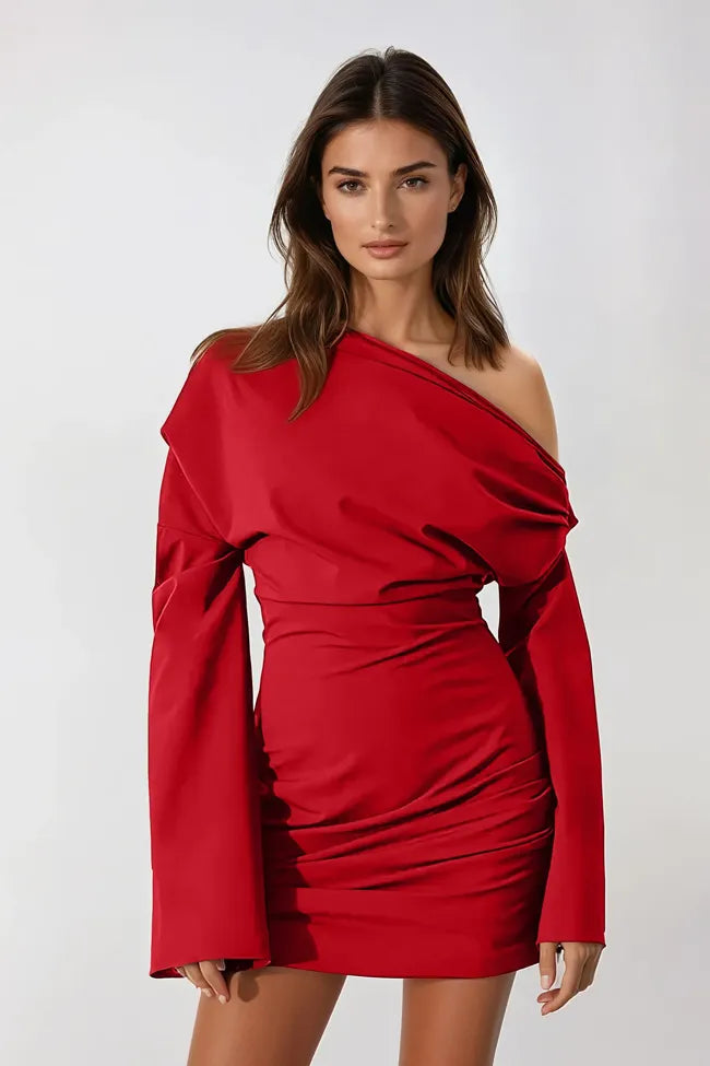 Red Draped Detail Mini Dress