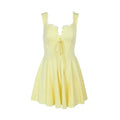 Yellow Solid Pleated Mini Dress