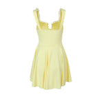 Yellow Solid Pleated Mini Dress