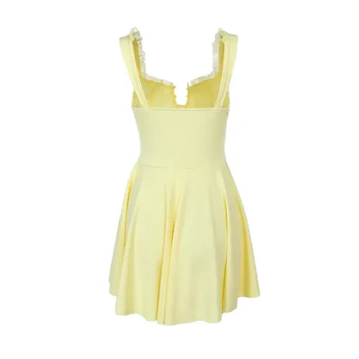 Yellow Solid Pleated Mini Dress