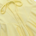 Yellow Solid Pleated Mini Dress