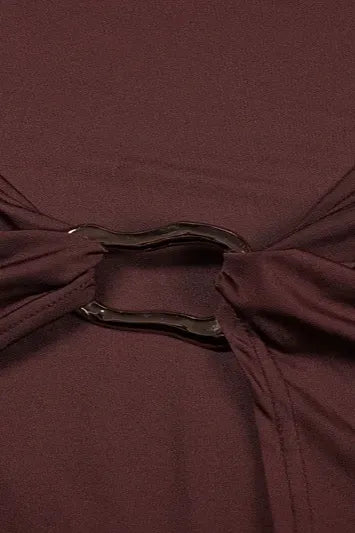 Dark Brown Ruched Wrap Maxi Dress