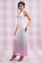 White Shimmer Plunge Neck Maxi Dress