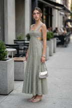 White Striped Sqaure Neck Maxi Dress