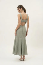 White Striped Sqaure Neck Maxi Dress