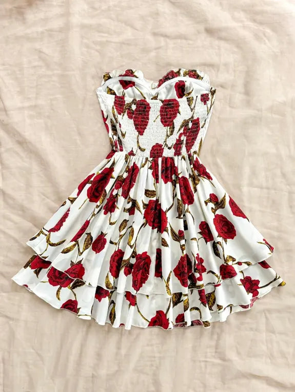 White Floral Layered Mini Dress